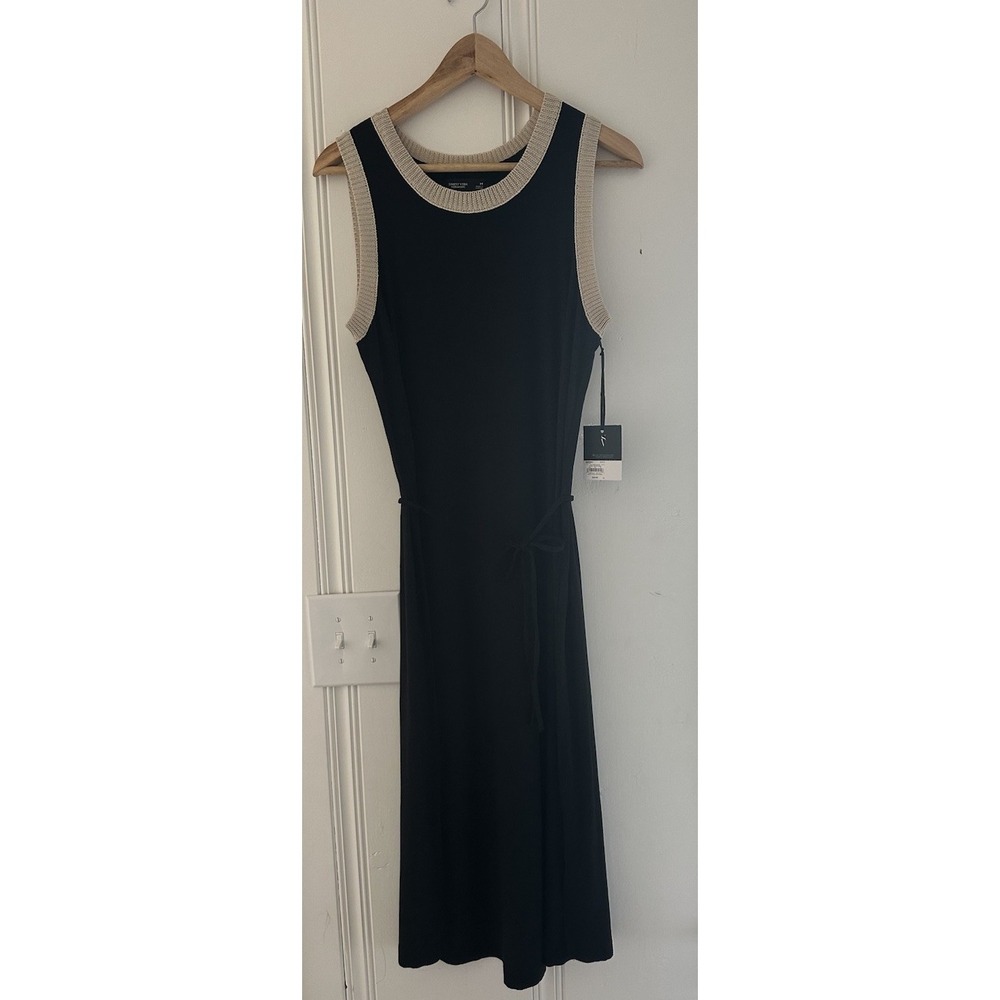 NWT Simply Vera Vera Wang Black Sleeveless Tie‎ Waist Knit Trim Dress M
